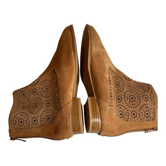Jack Rogers Tan Suede Laser Cut Ankle Booties 8 - Picture 2 of 10